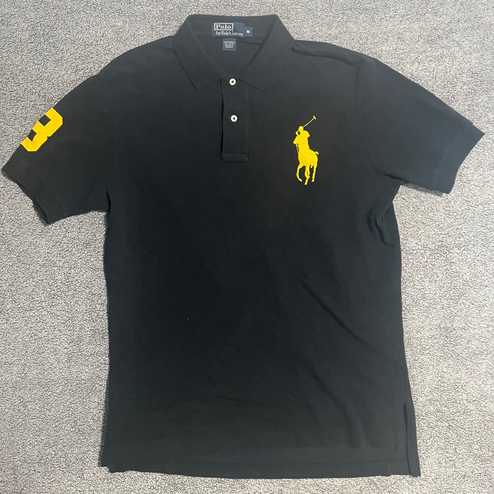 Polo Ralph Lauren Mens Big Pony Short Sleeve Polo Shirt Black Yellow Size M